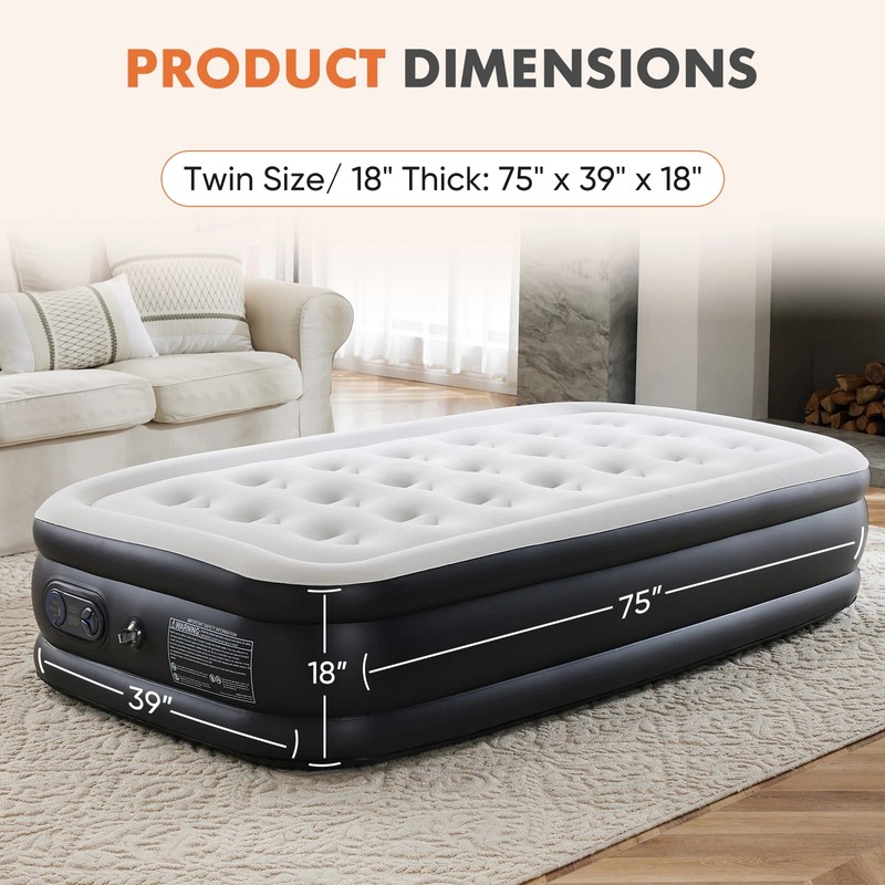 18-Inch Raised Air Mattress for Home & Travel – Flocked