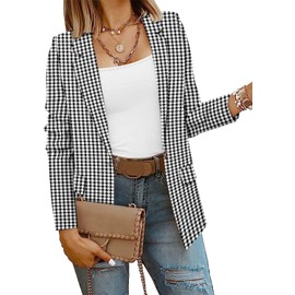CRAZY GRID Women Business Casual Blazer Work Professional Fit Lapel Suit Jacket Ladies Buttons Long Sleeve Office Blazer Jacket M Houndstooth