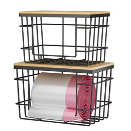 2 Pack Trash Bag Holder, Extra Large Garbage Bag Dispenser with Bamboo Top, Wall Mounted Stackable Trashbag Storage for Kitchen Laundry Room Under Sink Organization