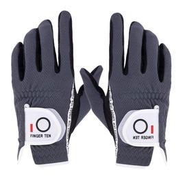 FINGER TEN Golf Gloves Men Left Hand Right Rain Grip Weathersof Value Pair, Mens Golf Glove Wear Resistant Non Slip Flexible Durable (Grey, S)