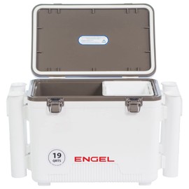 Engel UC19 19qt Leak-Proof, Air Tight, Fishing Drybox Cooler with Built-in Fishing Rod Holders, Also Makes The Perfect Small Hard Shell Lunchbox for Men and Women in White
