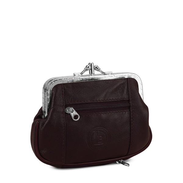 Women's Leather Metal Frame Double Clasp Zipper Coin Purse 5