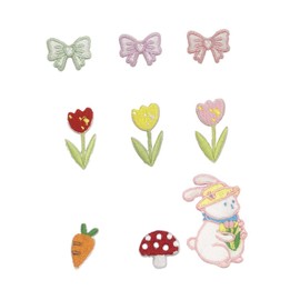 KONTONTY 9Pcs Embroidered Flower Bunny Patches for Clothes DIY Sewing Decor Cute Plush Designs for Costume Accessories and Personal Use