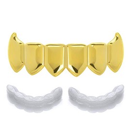 Men's Vampire Hip Hop Grillz Gold Plated Bottom Fangs Cap Teeth S020 G 1 ex Mold Bar