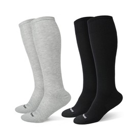 HAPIU Merino Wool Soft Compression Socks for Women & Men, 15-20 mmHg, Plus Size Knee High Stocking for Nurses, Pregnancy, Travel, Flight, Black & Ash, Medium-Large