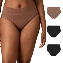 Playtex Women's High-Cut Brief Pack, Plus-Size Underwear Available, Tummy Smoothing, 3-Pack, Dressed in Black/Dressed in Black/Bronzed Chestnut
