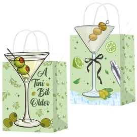 12pcs A Tini Bit Older Party Gift Treat Bags Martini Themed Party Goodie Bags with Handles Martini Birthday Party Paper Gift Bags Tini Bar Party Decoration for Martini Bachelorette Party Supplies