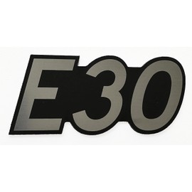 E30 Badge Emblem Black Silver Stick-On 3 Inches Wide