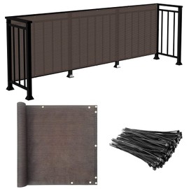 E&K Sunrise 2.5' x 23' Balcony Privacy Fence Screen Cover with Zip Ties Outdoor Screen Fence UV Protection for Deck Patio Backyard Apartment Pool Porch (Brown)
