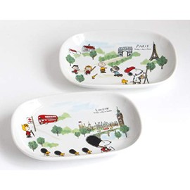 Snoopy Oval Plate London & Paris 2 Pattern Set 3870060