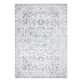 Bloom Rugs Caria Washable Non-Slip 3x5 Rug - Seashell/Teal Blue Traditional Area Rug for Living Room, Bedroom, Dining Room, and Kitchen - Exact Size: 3' x 5'