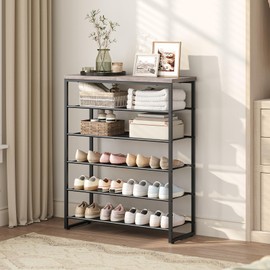 HOOBRO Shoe Rack, 6-Tier Shoe Organizer, for 18-24 Pairs of Shoes, Large Capacity Shoe Storage Shelf, for Entryway, Closet, Hallway, Dorm Room, Industrial, Greige and Black BG67XJ01G1