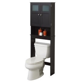 Zenna Home Over-the-Toilet Spacesaver, Bath Storage Shelves with Glass Doors, Espresso