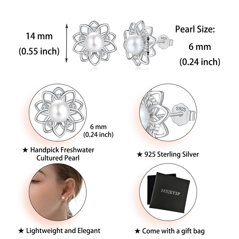 Handpicked Freshwater Cultured Pearl Earrings for Women Hypoallergenic 925 Sterling