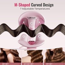 Hair Waver LENA S16 Beach Waves Curling Iron, Hair Tool for Women with 3 Titanium Ceramic Barrels, Anti-Scald Protection, Smart Timer & Adjustable Temps, Dual Voltage, 1.25 Inch, Pink