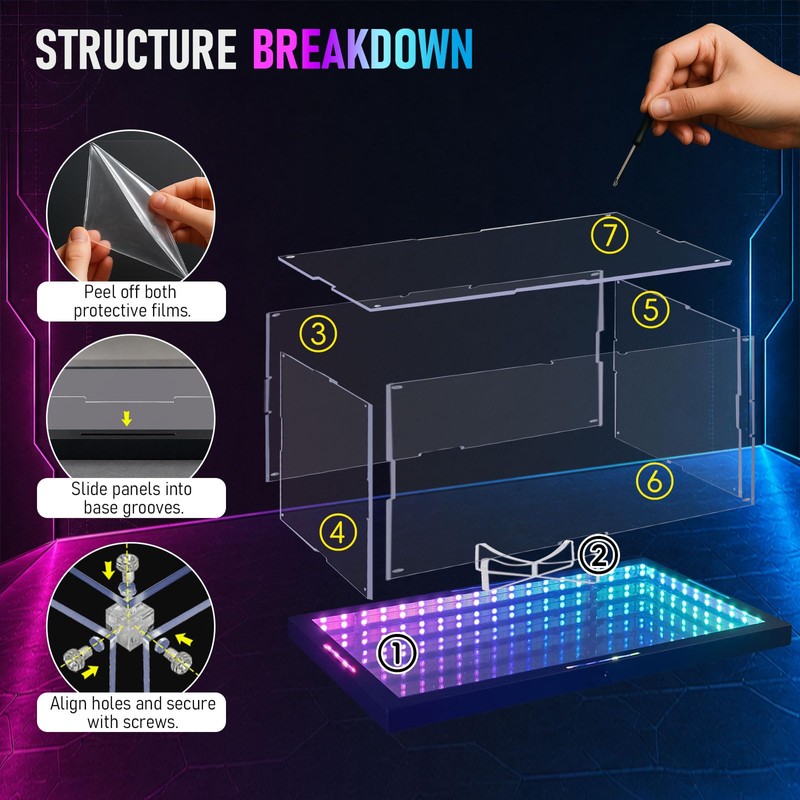 DORYBEN Soccer Display Case with RGB Light & Infinity Mirror