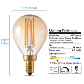 PANLAVIE 4W Vintage Edison LED Filament Candelabra Light Bulb, Dimmable, 2200K Ultra Warm White, E12 Base, G45/G14 Amber Glass Globe Cover, Antique Gold Tint, 40W Incandescent Replacement, Pack of 6