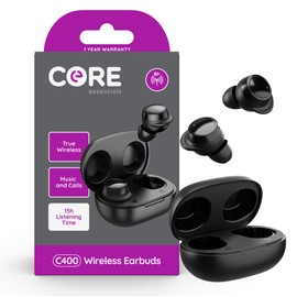 CORE ESSENTIALS | C400 Wireless Earbuds | Black |True Wireless Earbuds with Touch Controls | 15h Listening Time | Bluetooth V5.2