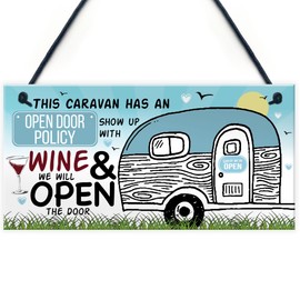 RED OCEAN Open Door Policy Caravan Hanging Plaque Novelty Funny Shabby Chic Camping Holiday Alcohol Sign Gifts