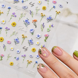 JMEOWIO 3D Nagelsticker Bunte Blumen Nail Art Sticker Selbstklebend Nagelaufkleber 5D Stereoskopisch Sommer Frühlings Blumen Dekoration Nageldesign Zubehör 1 Blatt