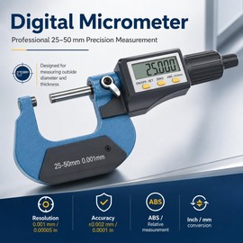 Digital Outside Micrometer, 25-50 mm/1-2 Inch LCD Micrometer