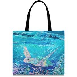 visesunny Women's Large Canvas Tote Shoulder Bag Ocean Sea Turtle Top Storage Handle Shopping Bag Casual Reusable Tote Bag for Beach,Travel,Groceries,Books