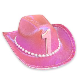 1st Birthday Cowboy Hat, Pink Girls Cowgirl Party Decorations Hat Neon Sparkly Glitter First Rodeo Birthday Party Crown for Western Baby Toddler Party Disco Cowgirl Baby shower Decorations
