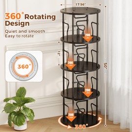 VYRIVA 4 Tier Rotating Bookshelf Tower, 360° Display Round Bookcase, Floor Standing Corner Revolving Bookshelf Organizer Storage Rack for Home Study Office, Small Spaces
