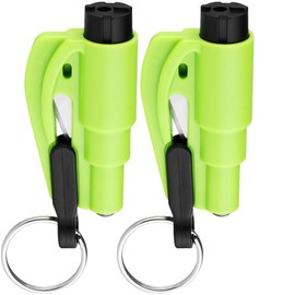 Mata1 - Emergency Keychain Car Escape Tool - 2 Pack, Green - 3-in-1 Seatbelt Cutter & Window Breaker - Reusable Spring-Loaded Glass Breaker