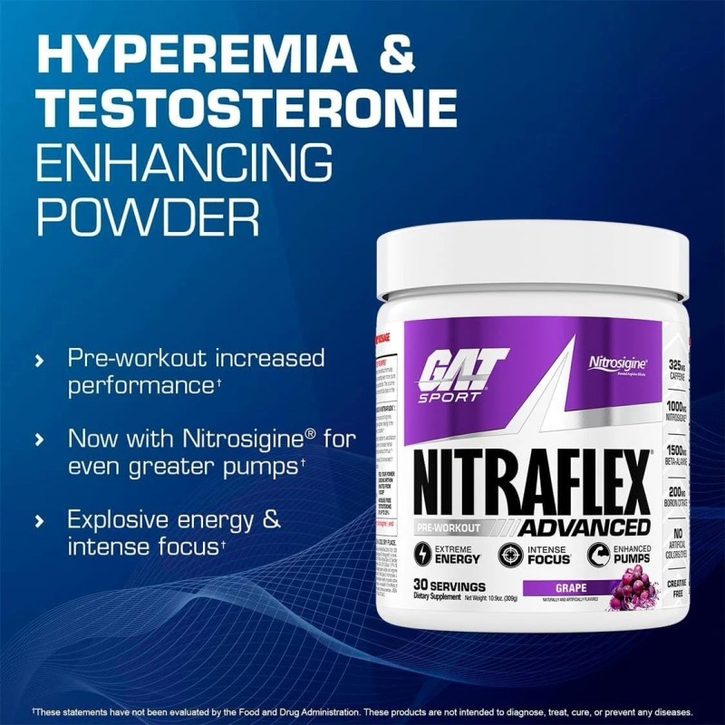 GAT SPORT, Nitraflex Advanced Pre-Entrenamiento Polvo, Aumenta el Flujo Sanguíneo,