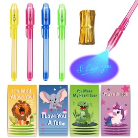 Gocozer Valentines Day Gifts for Kids School - 28 Pack Invisible Ink Pen with Animal-Themed Valentines Cards for Classroom, Valentines Day Gifts for School Exchange Gifts ideas