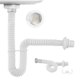 iFealClear 1-1/2" Sink Drain P-Trap Pipe with Aluminum Nut, Flexible Sink Drain Hose, 15"-31.5" Odor-Control for Kitchen, White, 1 PACK