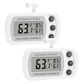 Lasubst Digital Refrigerator Thermometer for Fridge Freezer Cooler Waterproof, 2 Pack White