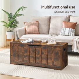 VANKILEY 47.2"Storage chest extra large,storage trunk with 2 safety Hinges,Wooden storage Bench,Shoe Bench,47.2x15.7x19.1 Inch,Easy Assembly,storage bench for bedroom,living room,entryway,Rustic brown
