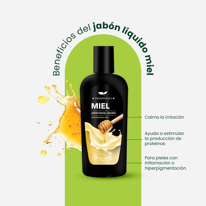 Shanatural's Jabón Facial Líquido de Miel y Niacinamida, 250 ml,