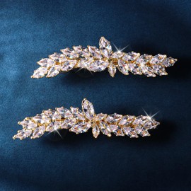 WHAVEL Rhinestone Hair Clips Gold Barrettes for Women Fancy Hair Clips for Women Gold Hair Clips Rhinestone Barrettes Bridal Wedding Hair Accessories (Gold)
