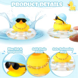 24 Sets Rubber Ducks for Dashboard of Car Yellow Duck Car Dashboard Decorations Mini Duck Bathtub Car Ornaments Toys with Swim Mini Hat Ring Necklace and Sunglasses for Baby Shower (Cute)