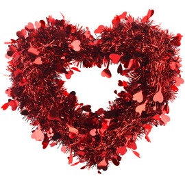 Lunhoo Valentine Red Heart-Shaped Wreaths, Hanging Wreaths Decorations for Wedding Party Valentine's Day Mother Day Front Door Wall Window Décor