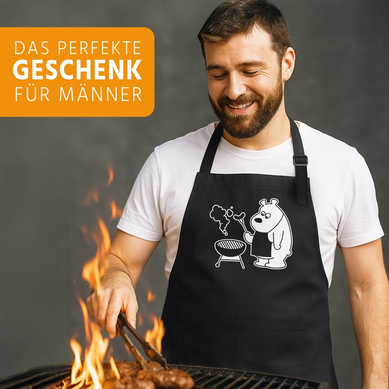 MoonWorks BBQ Apron for Men with Grilling Bear - Bear