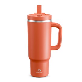 40 oz Tumbler with Handle and Straw: Stainless Steel Insulated Tumbler Keeps Cold for 24 Hours, Leakproof Travel Cup Fits in Cup Holder and BPA-Free, Tawny Orange