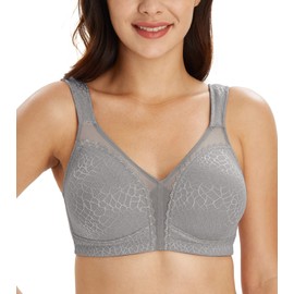Lemorosy Women's Plus Size Full Coverage Non Padded Wireless Minimizer Bra -Comfort and Double Support (36C, Grey)