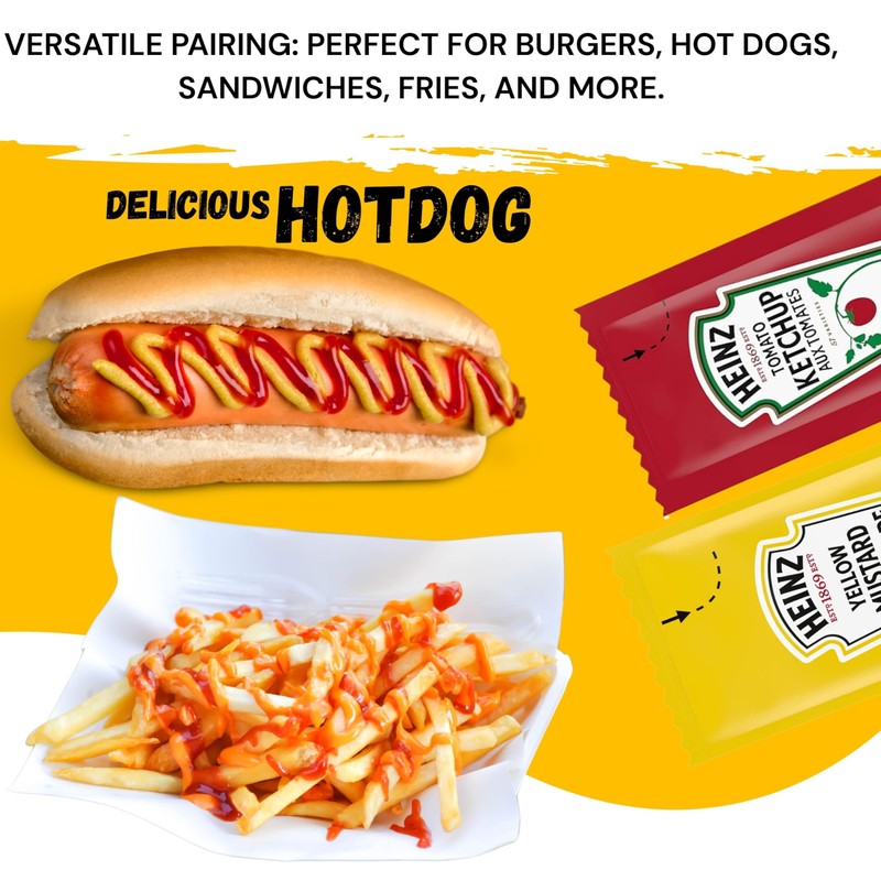 Heinz Condiment Packets Ketchup and Mustard (100 Total; 50 Each