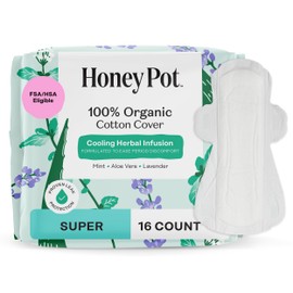 The Honey Pot Company - Herbal Pads for Women - Super w/Wings - Infused w/Essential Oils for Cooling Effect, Organic Cotton Cover, & Ultra-Absorbent Pulp Core - Feminine Care - 16 ct