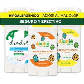 DIADIE KIDS Desodorante natural Niños Barra, Original, Coco, Neutro 3 Pack
