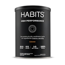 HABITS BY NOT A FANCY KITCHEN | High Performance | Proteína Vegana en Polvo | Sabor Cacao 578 g | 30 g de Proteína Por Porción | Sin Azúcares Añadidos, 6g de BCAAS, 1 g Carbs, No GMO - Aprox. 15 Porciones