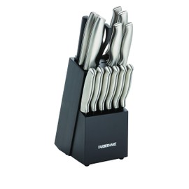 Farberware 15-Piece Stamped Stainless Steel Knife Block Set, High-Carbon Stainless Steel Kitchen Knife Set with Ergonomic Handles, Razor-Sharp Knives with Wood Block, 15-Piece, Black 2