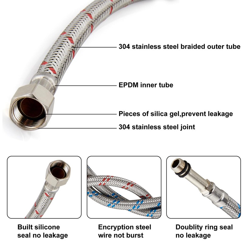 Midanya 24-Inch Long Faucet Water Supply Lines, Braided Stainless Steel