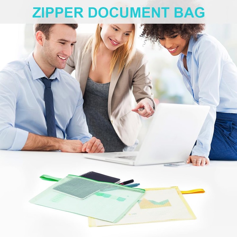 OFFCUP Document Bag A4, Pack of 5 Waterproof Zip Pockets,