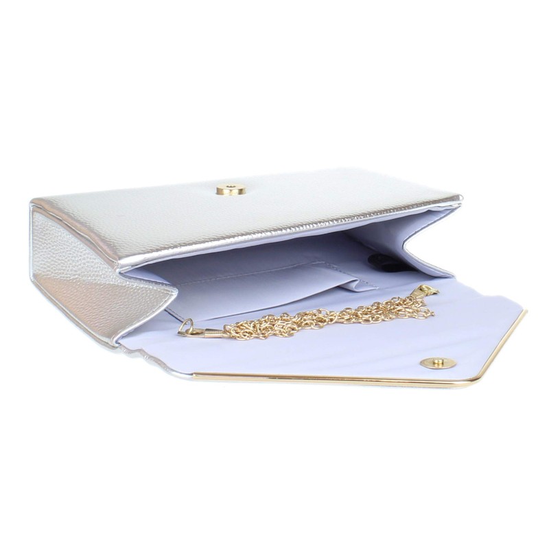 Girly Handbags Womens Metallic Frame Faux Leather Clutch Bag (Silver)