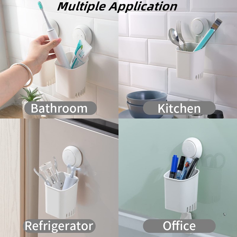 LEVERLOC Suction Toothbrush Holder 2 Pack, Drill-free Removable Shower Toothbrush
